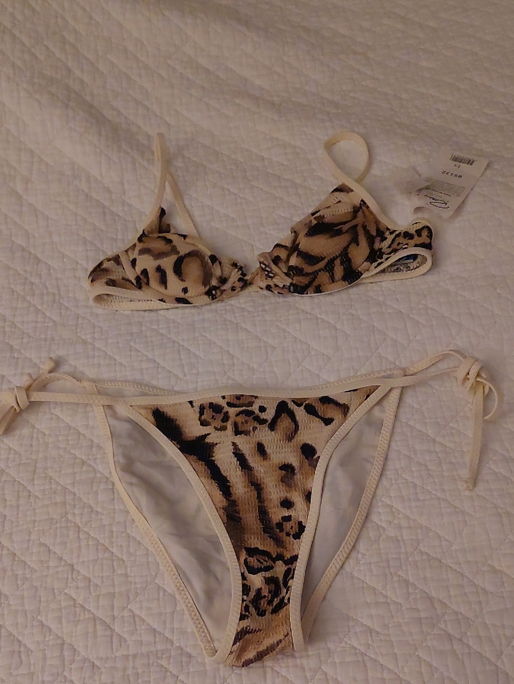 Ritchies Beige and Black Leopard Tie-Side Bikini Set